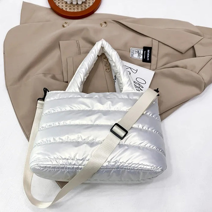 Sac cabas zippé en nylon à bandoulière amovible