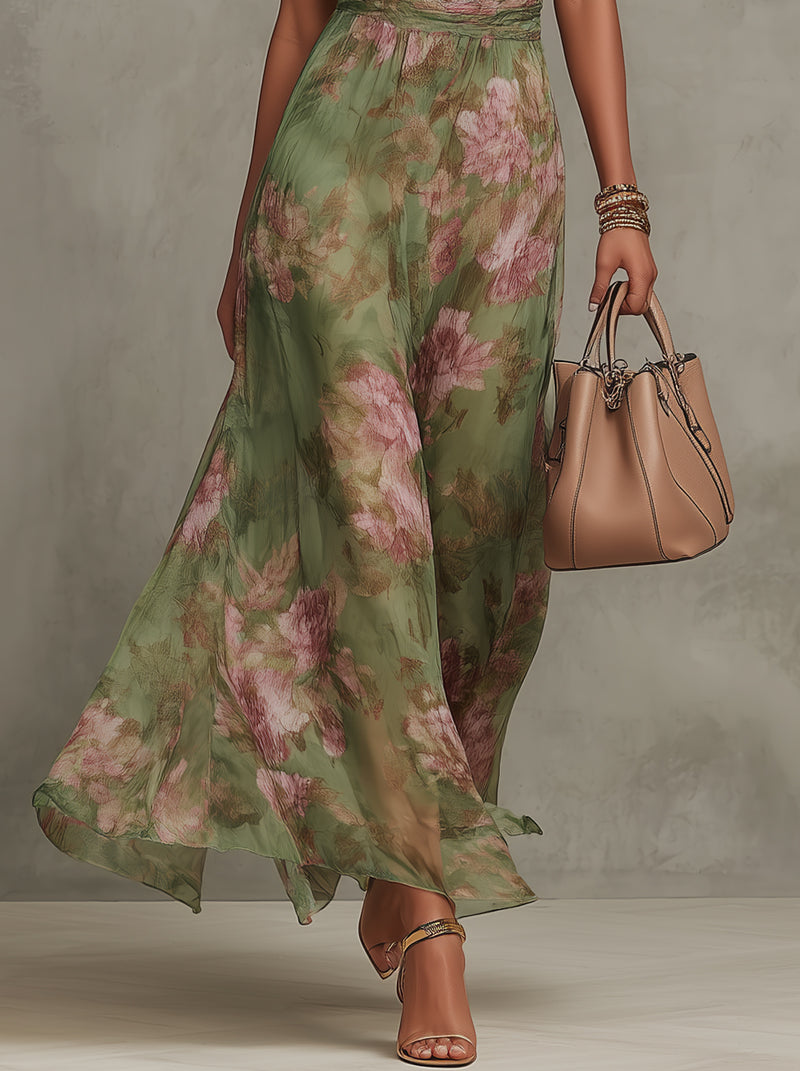 Robe Longue Femme Fleurie à Col Halter