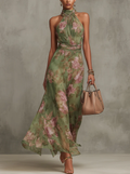 Robe Longue Femme Fleurie à Col Halter
