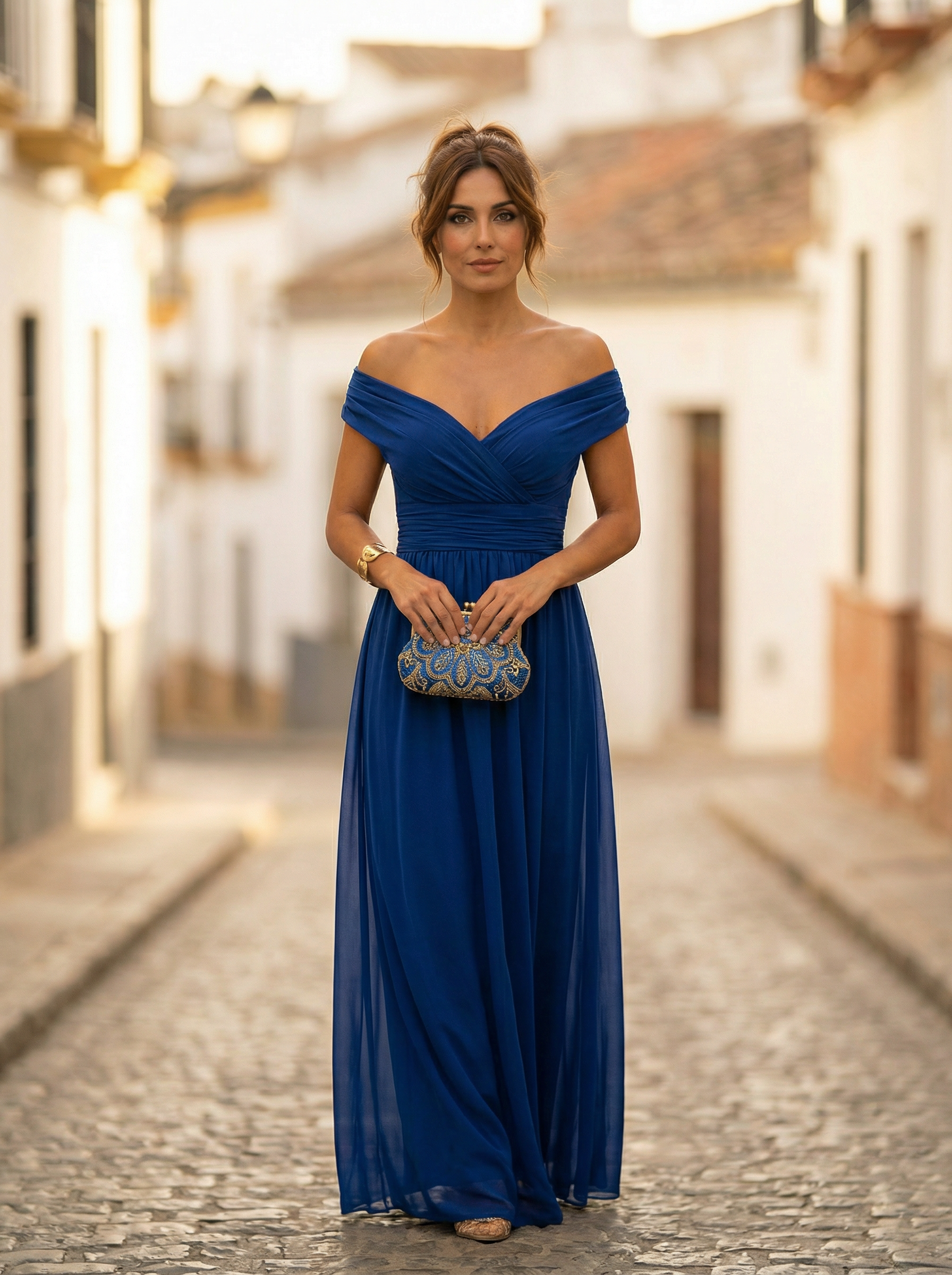 Robe Longue Femme Col Bardot de Soirée