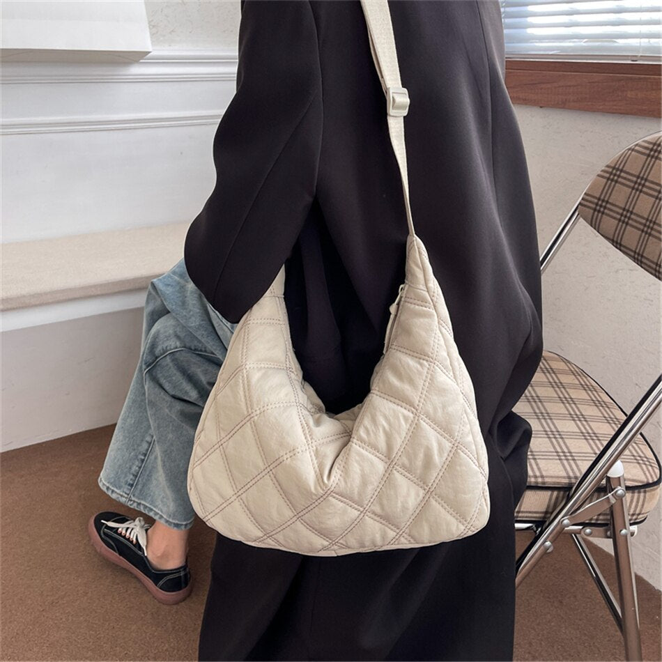 Sac bandoulière matelassé en nylon à motif losange