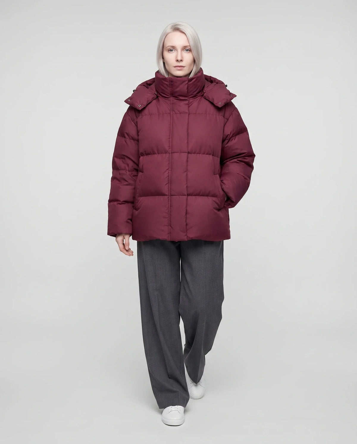 Doudoune oversize à col haut et capuche amovible