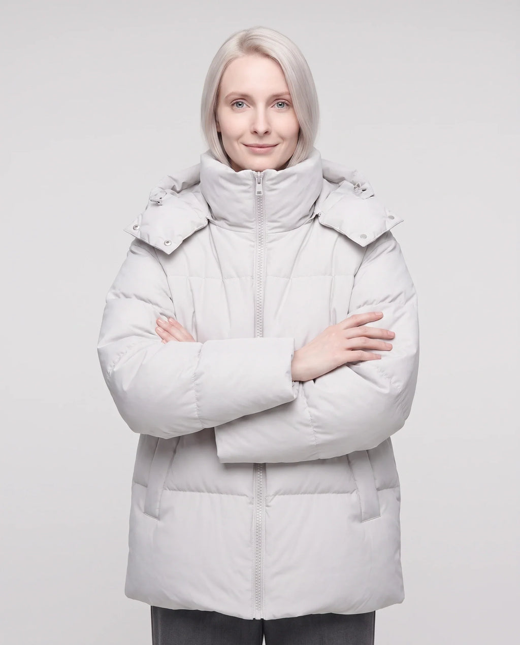 Doudoune oversize à col haut et capuche amovible