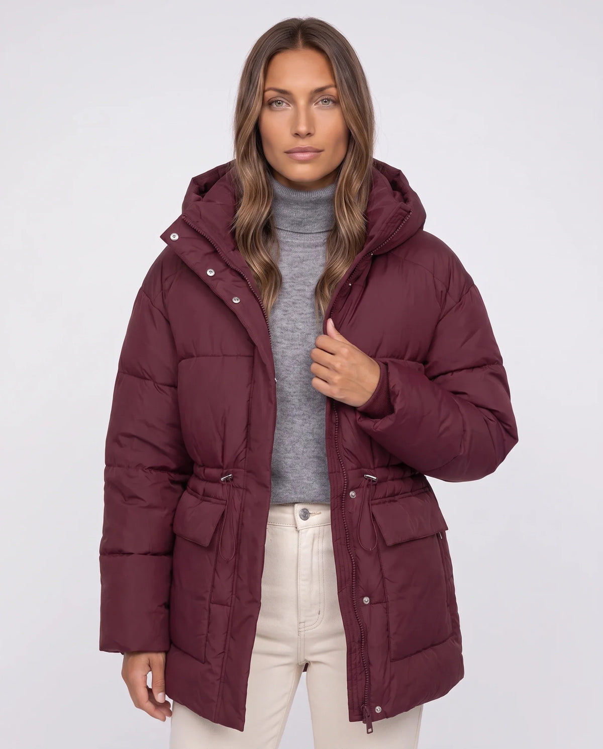 Doudoune oversize à capuche et taille coulissée