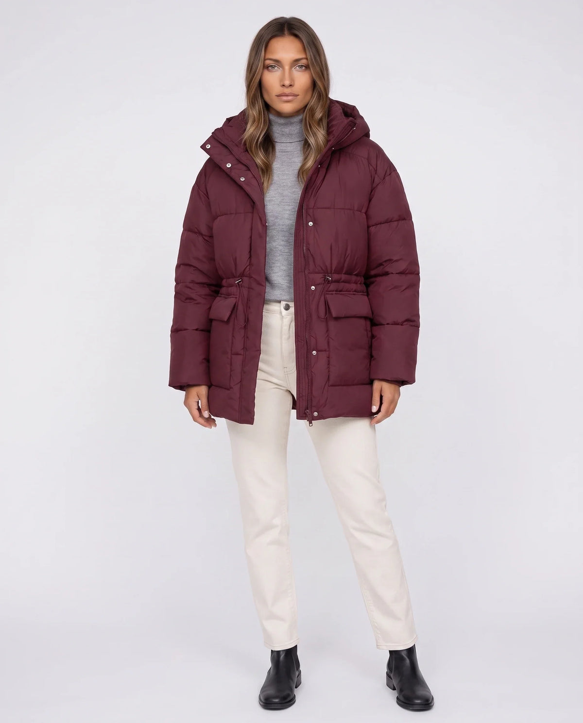 Doudoune oversize à capuche et taille coulissée