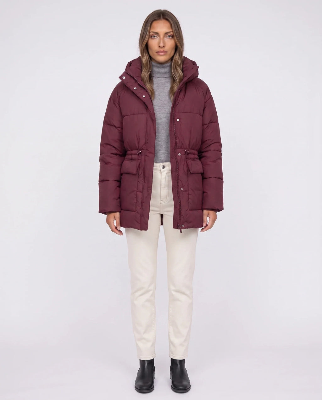 Doudoune oversize à capuche et taille coulissée