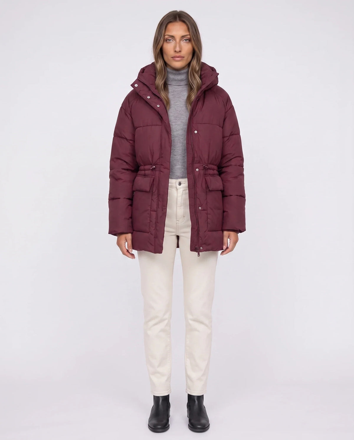 Doudoune oversize à capuche et taille coulissée