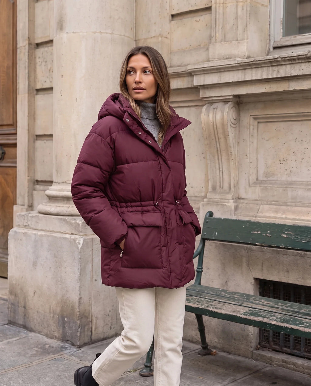 Doudoune oversize à capuche et taille coulissée