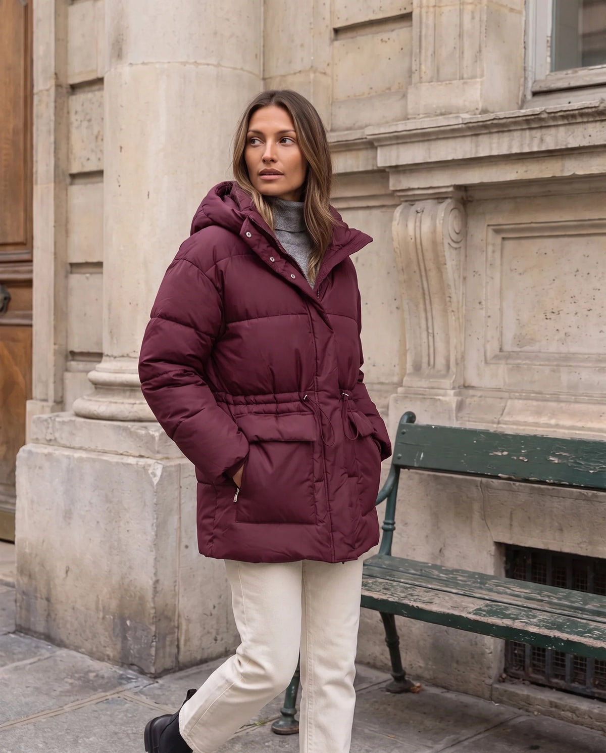 Doudoune oversize à capuche et taille coulissée