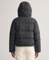 Doudoune courte oversize chinée à capuche amovible