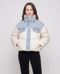 Doudoune courte oversize à empiècements denim