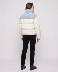 Doudoune courte oversize à empiècements denim