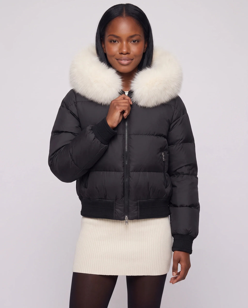Doudoune courte blouson à capuche fausse fourrure