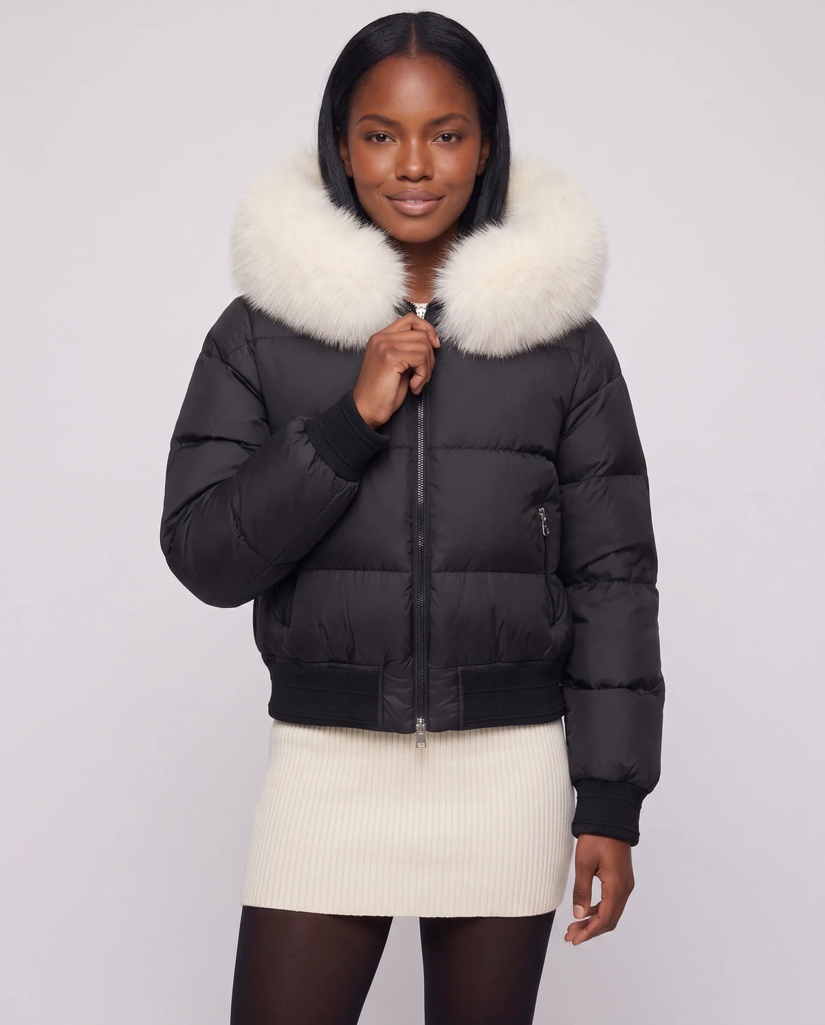 Doudoune courte blouson à capuche fausse fourrure