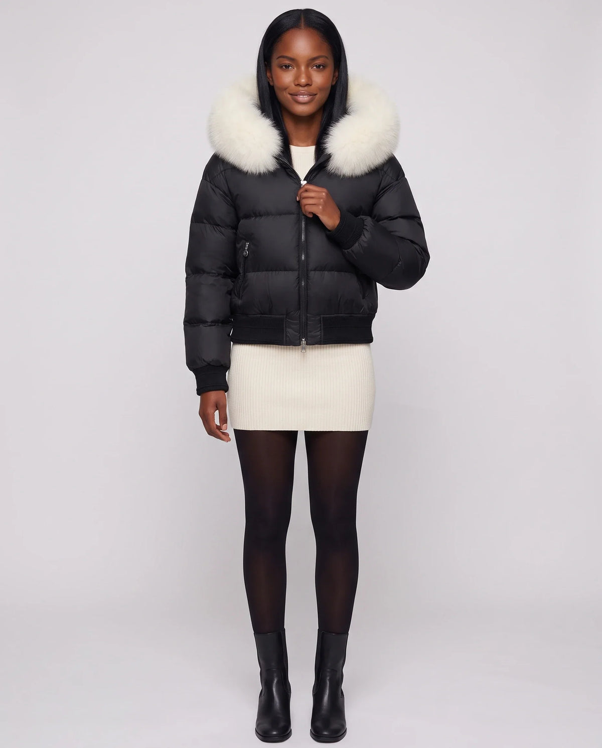 Doudoune courte blouson à capuche fausse fourrure