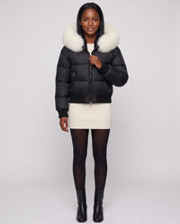 Doudoune courte blouson à capuche fausse fourrure