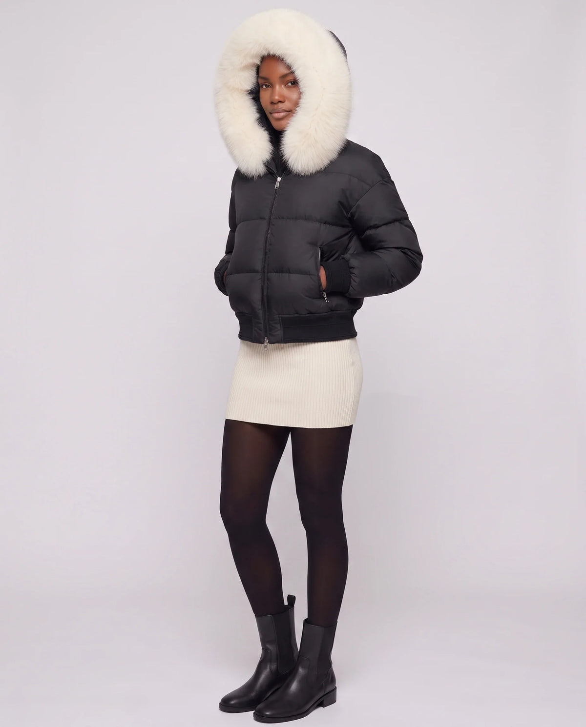 Doudoune courte blouson à capuche fausse fourrure