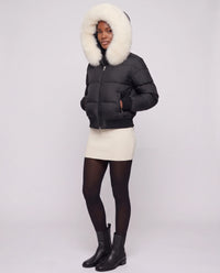 Doudoune courte blouson à capuche fausse fourrure