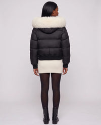 Doudoune courte blouson à capuche fausse fourrure