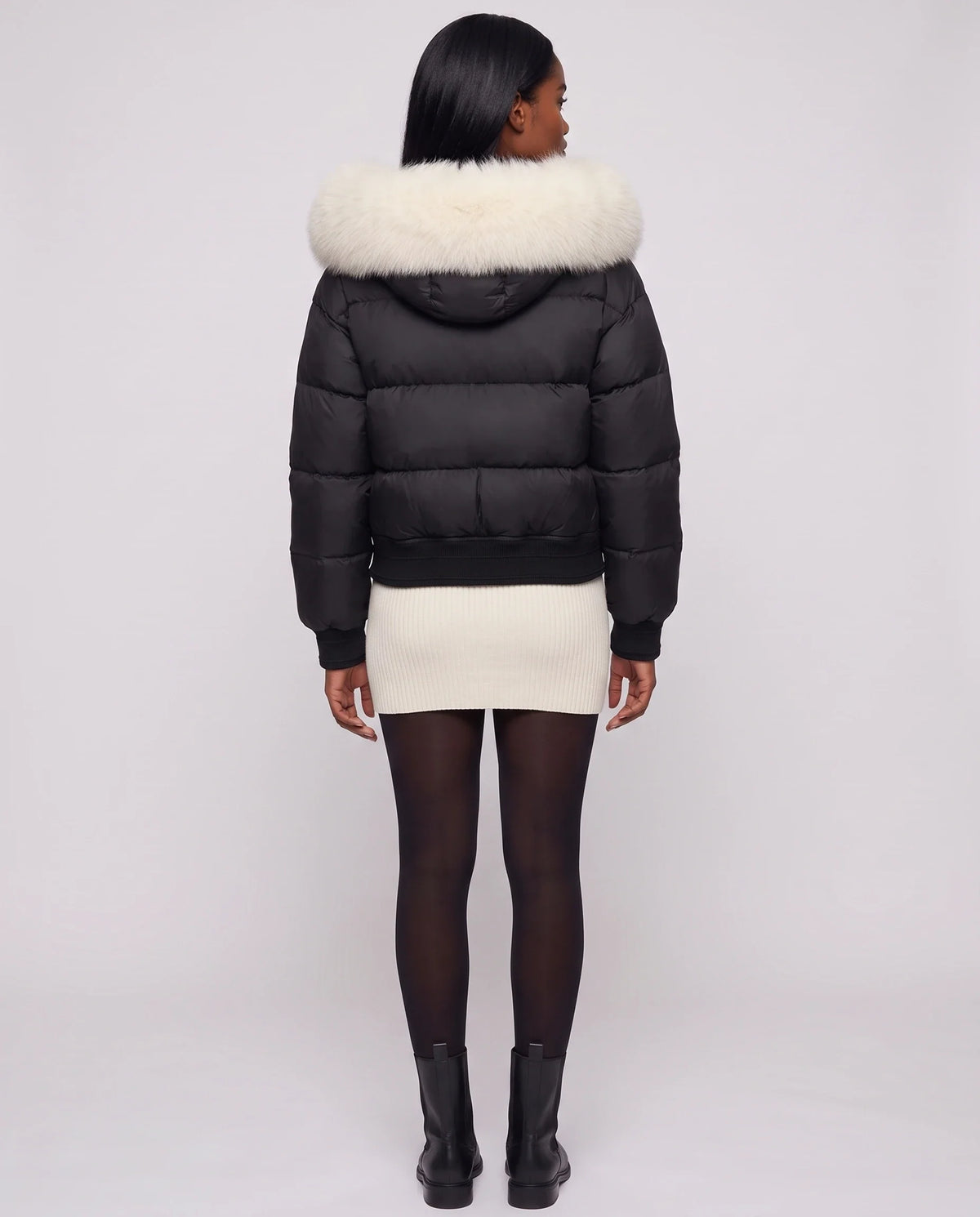 Doudoune courte blouson à capuche fausse fourrure