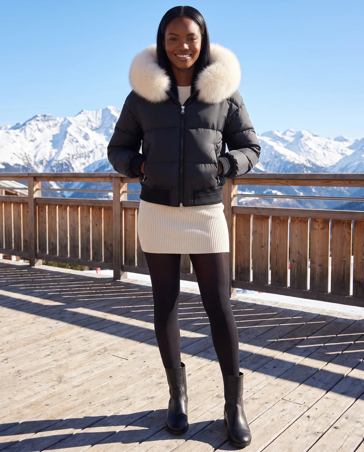 Doudoune courte blouson à capuche fausse fourrure