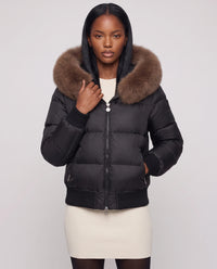 Doudoune courte blouson à capuche fausse fourrure