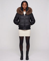 Doudoune courte blouson à capuche fausse fourrure