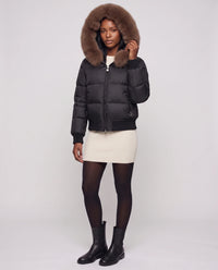 Doudoune courte blouson à capuche fausse fourrure