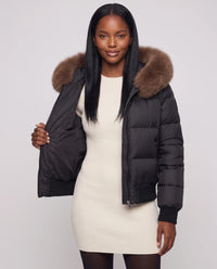 Doudoune courte blouson à capuche fausse fourrure