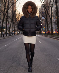 Doudoune courte blouson à capuche fausse fourrure