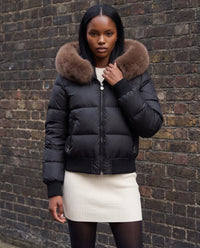 Doudoune courte blouson à capuche fausse fourrure