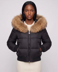 Doudoune courte blouson à capuche fausse fourrure