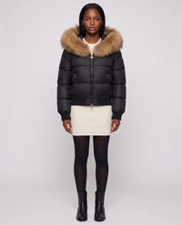 Doudoune courte blouson à capuche fausse fourrure
