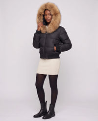 Doudoune courte blouson à capuche fausse fourrure