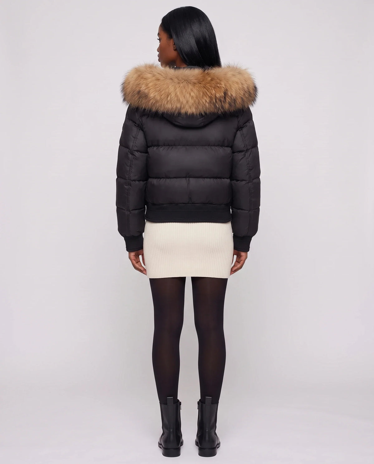 Doudoune courte blouson à capuche fausse fourrure