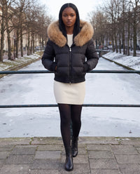 Doudoune courte blouson à capuche fausse fourrure