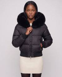 Doudoune courte blouson à capuche fausse fourrure
