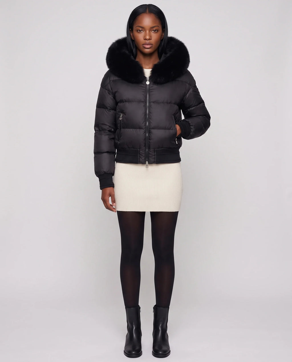 Doudoune courte blouson à capuche fausse fourrure
