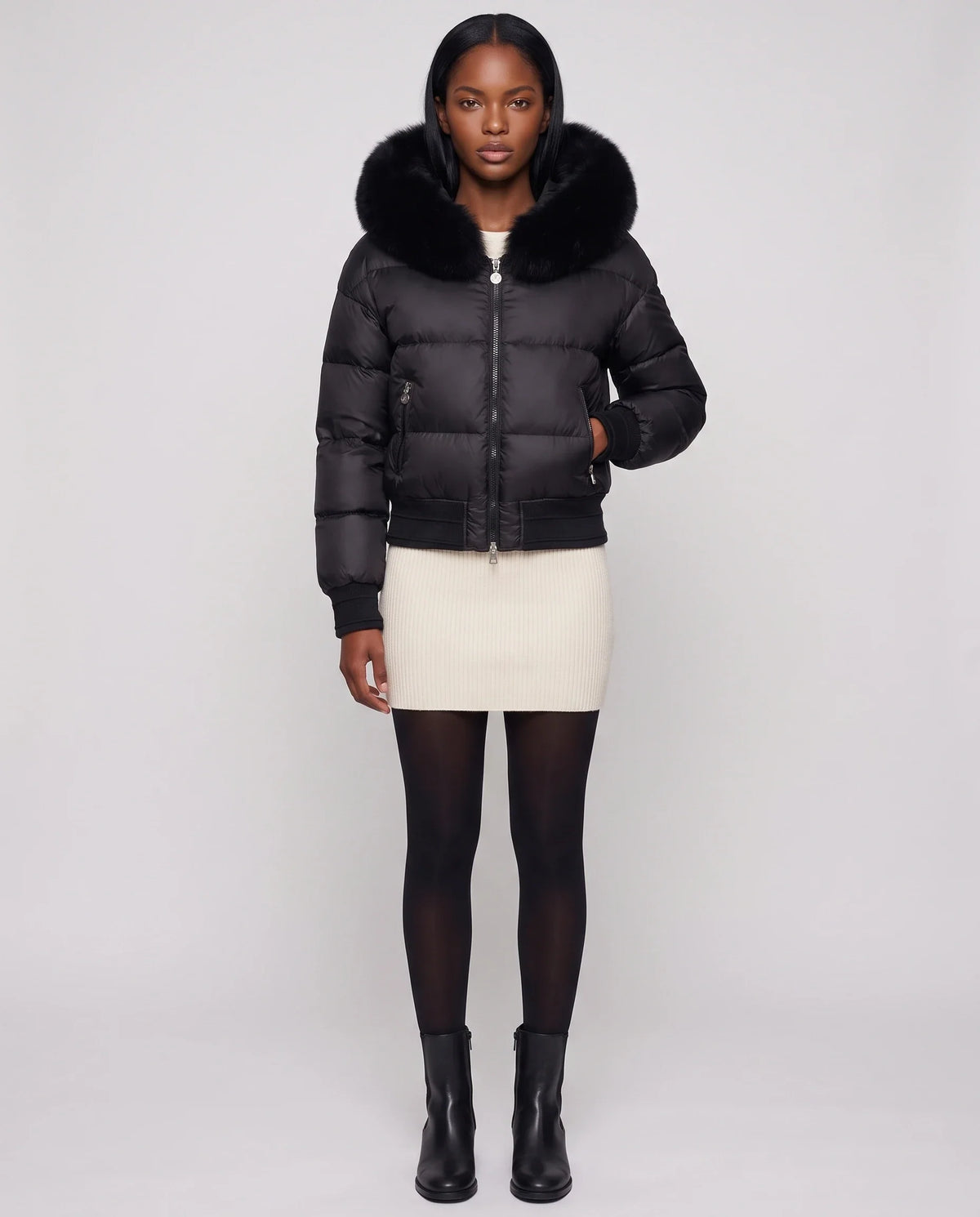 Doudoune courte blouson à capuche fausse fourrure