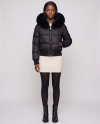 Doudoune courte blouson à capuche fausse fourrure