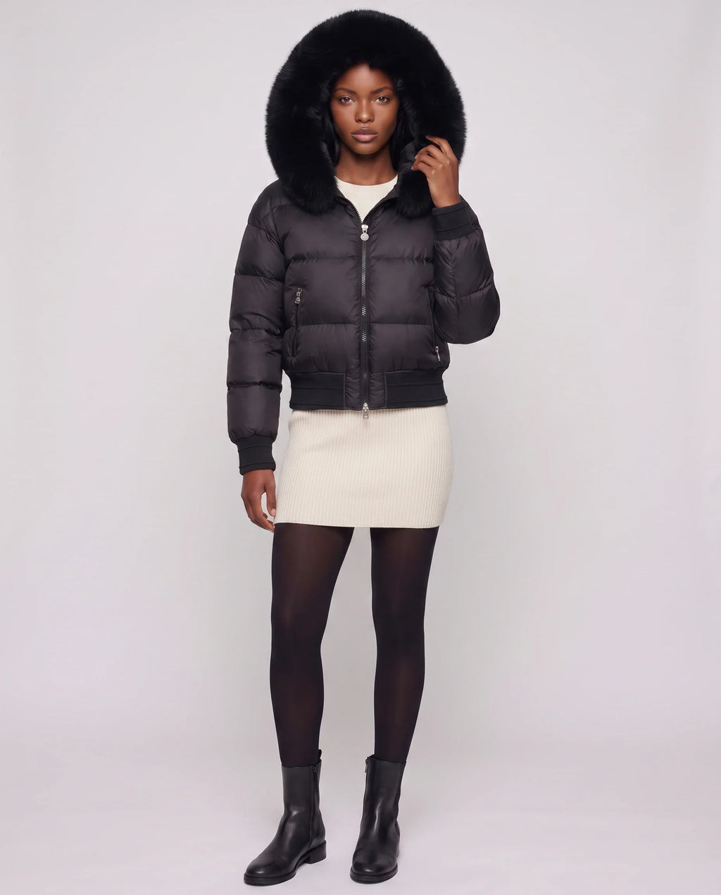 Doudoune courte blouson à capuche fausse fourrure