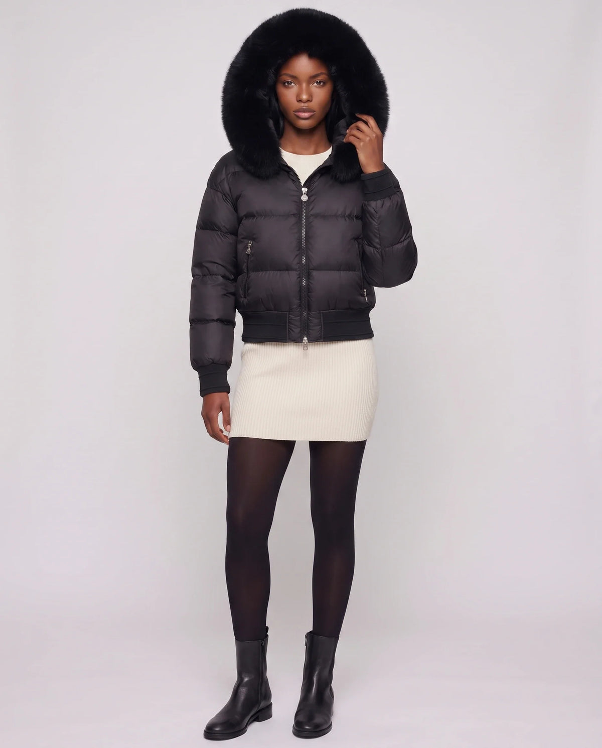 Doudoune courte blouson à capuche fausse fourrure