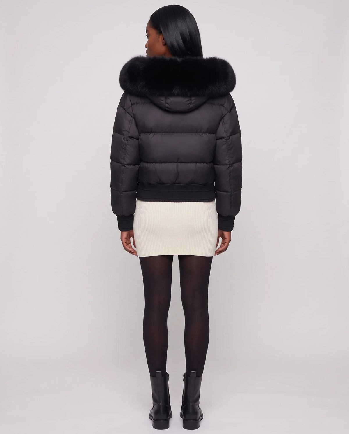 Doudoune courte blouson à capuche fausse fourrure