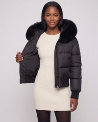 Doudoune courte blouson à capuche fausse fourrure