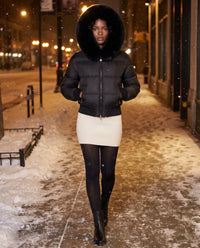 Doudoune courte blouson à capuche fausse fourrure
