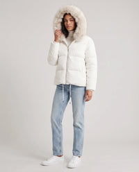Doudoune courte oversize à capuche fausse fourrure