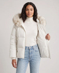 Doudoune courte oversize à capuche fausse fourrure
