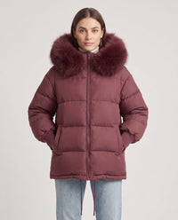 Doudoune courte oversize à capuche fausse fourrure