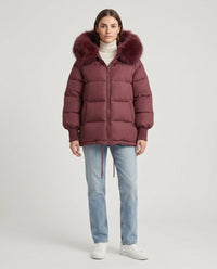 Doudoune courte oversize à capuche fausse fourrure