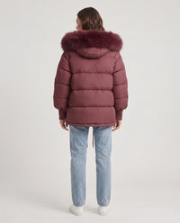 Doudoune courte oversize à capuche fausse fourrure